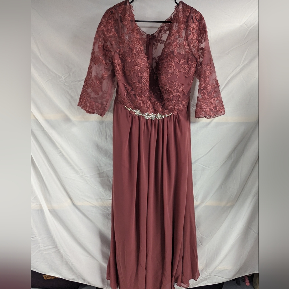 AZAZIE HAYEKA-Line Lace Chiffon Floor-Length Dress Desert Rose Bridesmaid gown - Picture 16 of 16